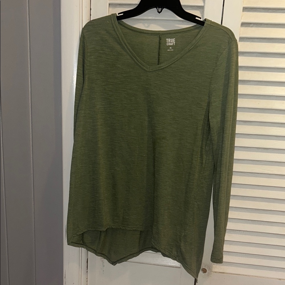 True Craft Green Asymmetrical Long Sleeve Tee